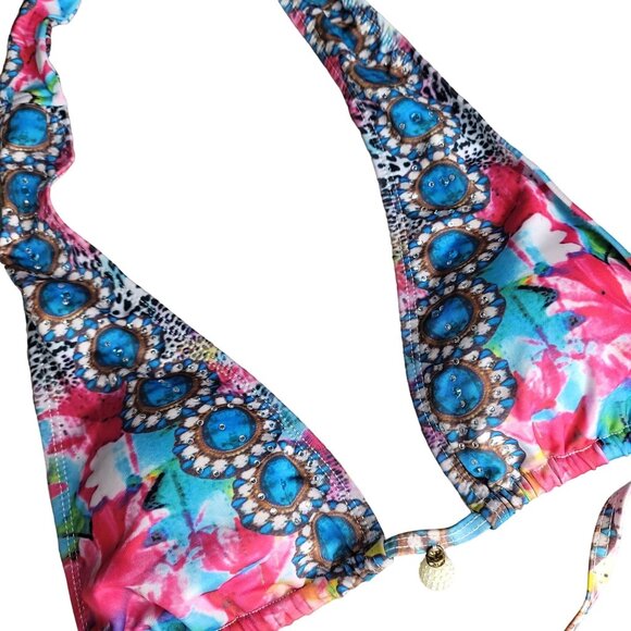 Ruby Yaya floral pattered halter top adjustable string bikini size small pink bl - Picture 2 of 7